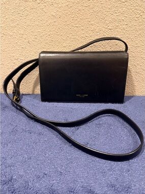 YSL Saint Laurent Black Calfskin Shoulder, Crossbody Bag or Clutch 3 Way Bag